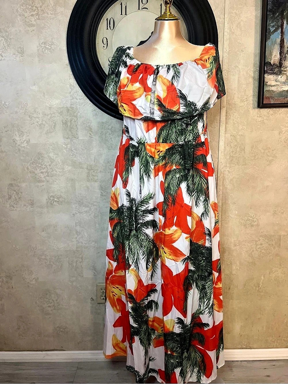Shein Maxi Floral Dress in White & Red Size Medium